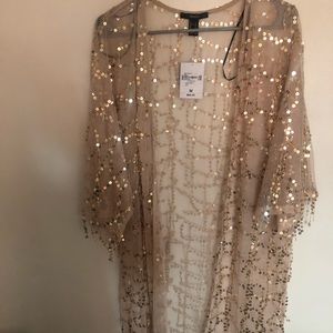 Forever 21 Cream & Gold Sparkle Sheer Kimono